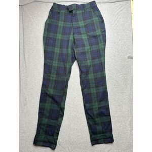 Hot Topic Trouser Pants Women Small Blue Green‎ Plaid Hi Rise Straight Ankle